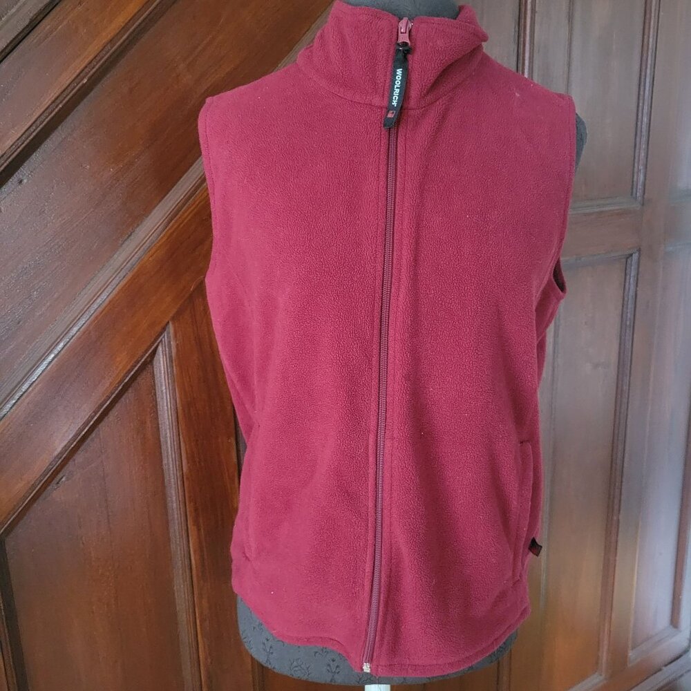 Woolrich Womens M Red Fleece Vest Zip-Up Sleeveless Outdoor Wear